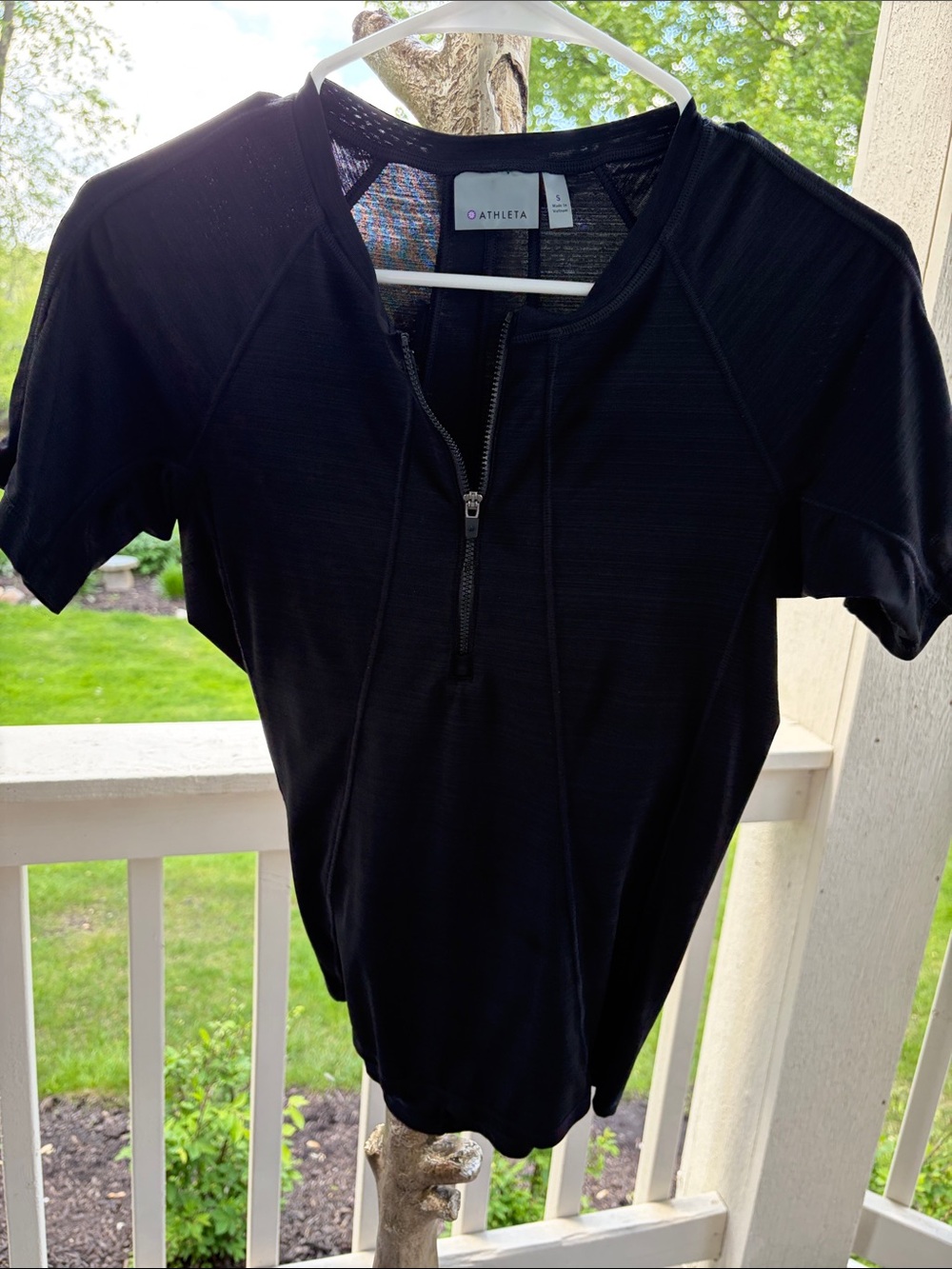 Athleta Black Short-Sleeve Half-Zip Performance Tee